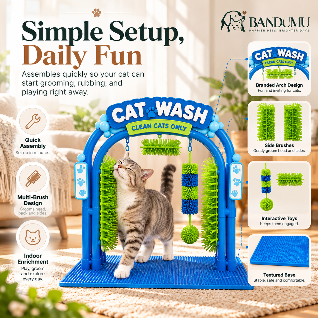 BANDUMU Cat Wash™ | Self-Grooming & Play Station