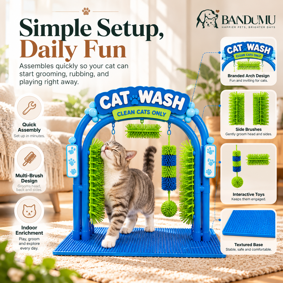 BANDUMU Cat Wash™ | Self-Grooming & Play Station
