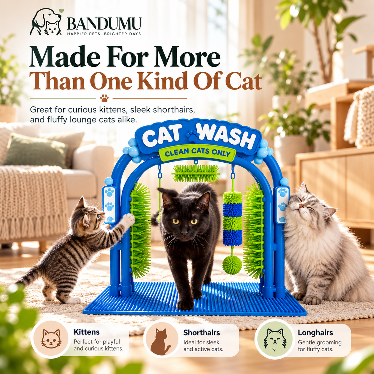 BANDUMU Cat Wash™ | Self-Grooming & Play Station